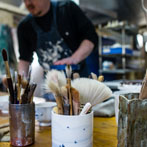 Richard Heeley at work in his pottery in Shropshire Feb 2018
